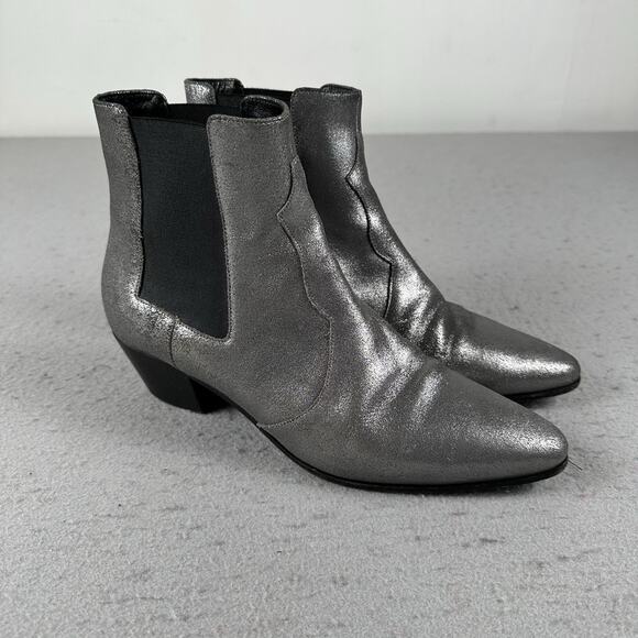Saint Laurent Paris Silver Glitter Chelsea Heel Ankle Boots 40.5 EU - Picture 1 of 16